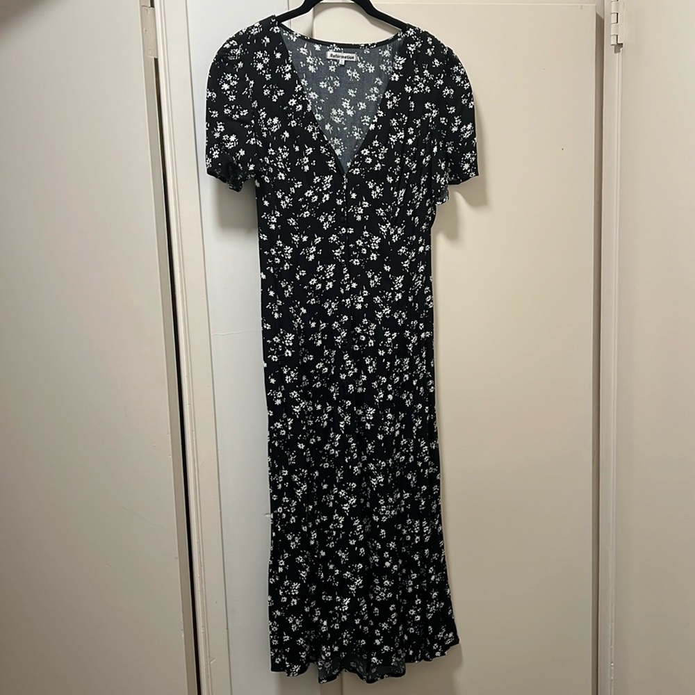 Reformation Black and White Floral Midi Dress